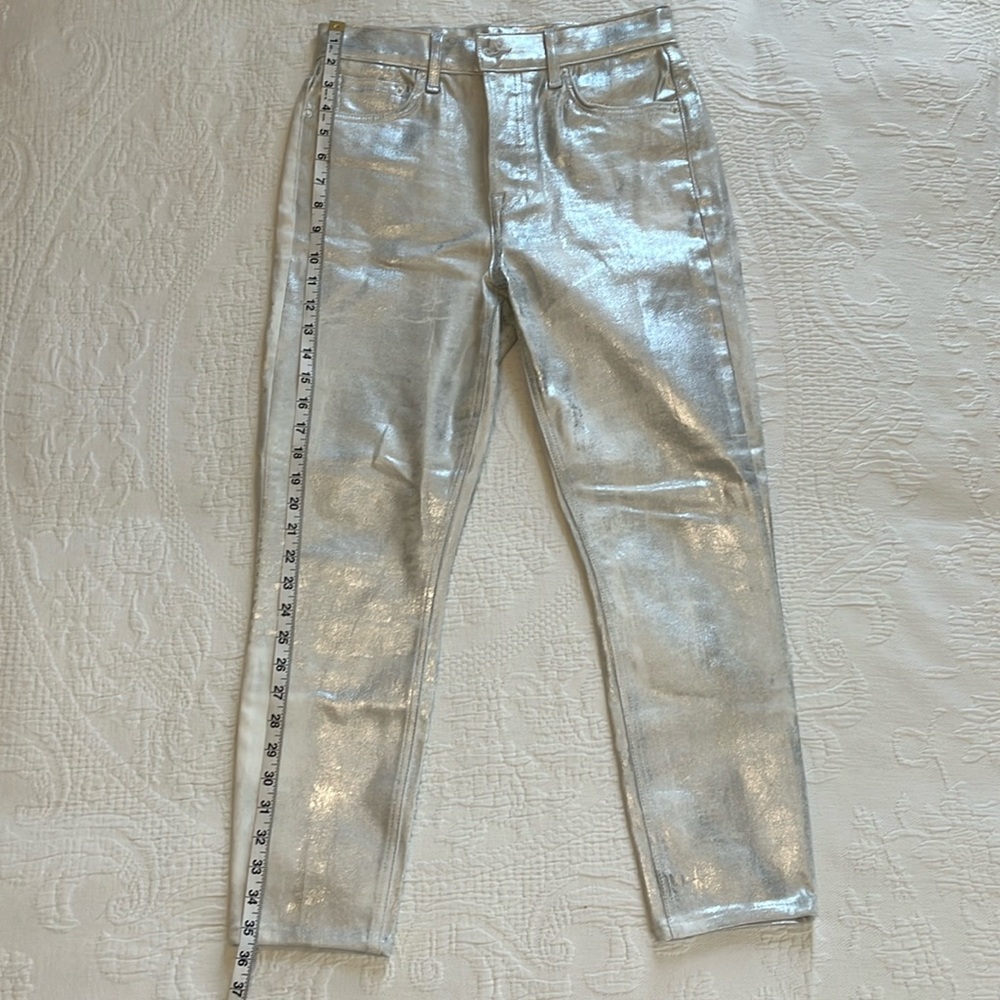 NWT GRLFRND Karolina Silver Metallic Skinny Jean